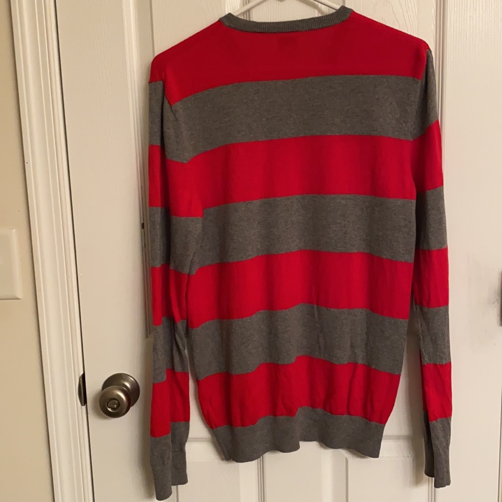 Old Navy Red Gray Stripe V-neck Lightweight Long Sleeve Cotton Sweater Small - Picture 3 of 10